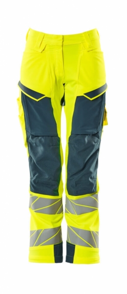 MASCOT-Warnschutz, Warnschutz-Damen Bundhose, DIAMOND, warngelb/dunkelpetroleum