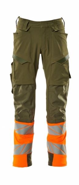 MASCOT-Warnschutz, Warnschutz-Bundhose, ULTIMATE STRETCH, moosgrün/warnorange