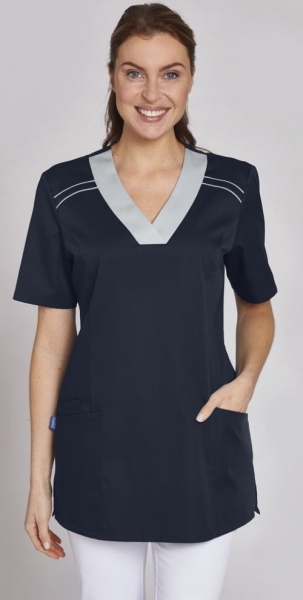 LEIBER-Jobwear, Damen-Schlupf-Kasack, kurzarm, marine/silbergrau
