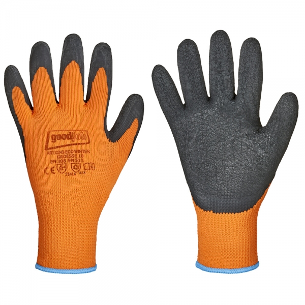F-GOODJOB-Handschutz, Schrumpf-Latex, Arbeitshandschuhe *ECO WINTER*,  orange/schwarz