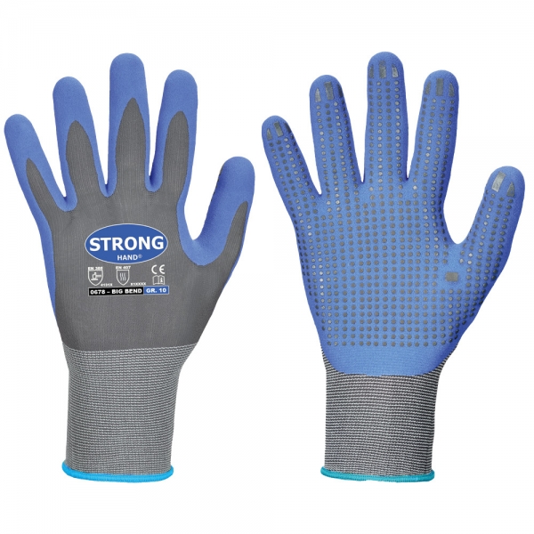 F-STRONGHAND-Handschutz, Nylon, Nitrilbeschichtung, Arbeitshandschuhe,*BIG BEND*, Pkg.a`12, grau/blau