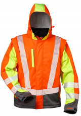 F-ELYSEE-Warnschutz-Softshell Jacke, *ATANAS*, fluoreszierend orange/gelb/grau