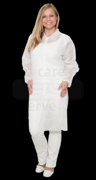care&serve-Einwegschutz, Einweg-Vlies Mantel, Druckknöpfe, ohne Taschen, 30 g/m², 150 x 120 cm, VE = 50 Stück, weiß