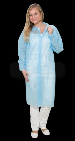 care&serve-Einwegschutz, Einweg-Vlies Mantel, Klettverschlüsse, ohne Taschen, Polybeutel, 30 g/m², 145 x 115 cm, VE = 50 Stück, blau