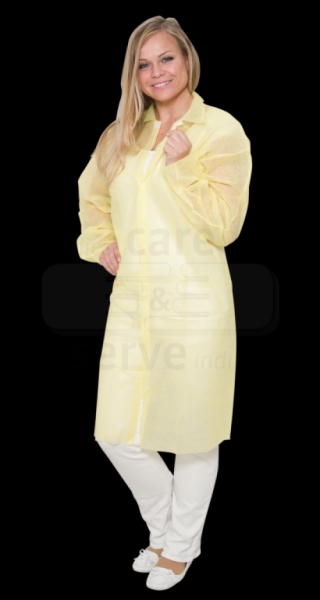 care&serve-Einwegschutz, Einweg-Vlies Mantel, Klettverschlüsse, ohne Taschen, Polybeutel, 30 g/m², 150 x 120 cm, VE = 50 Stück, gelb
