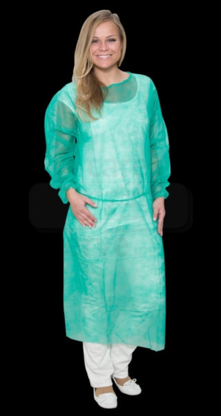 care&serve-Einwegschutz, Einweg-Vlies Kittel, Gummizugbündchen, Polybeutel, 23 g/m², 140 x 130 cm, Pkg á 10 Stück, VE = 100 Stück, grün