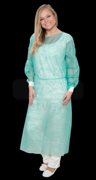 care&serve-Einwegschutz, Einweg-Vlies Kittel, Strickbündchen, Polybeutel, 23 g/m², 140 x 130 cm, Pkg á 10 Stück, VE = 100 Stück, grün