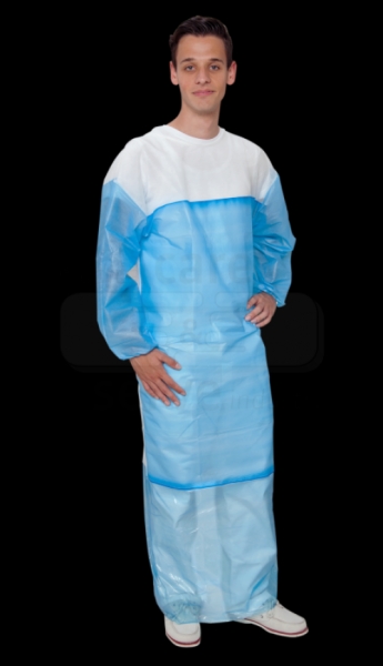 care&serve-Einwegschutz, Einweg-Vlies Kittel, PE Laminierung, Gummizugbündchen, Polybeutel, 100 x 119 - 149 cm, Pkg á 10 Stück, VE = 100 Stück, weiß