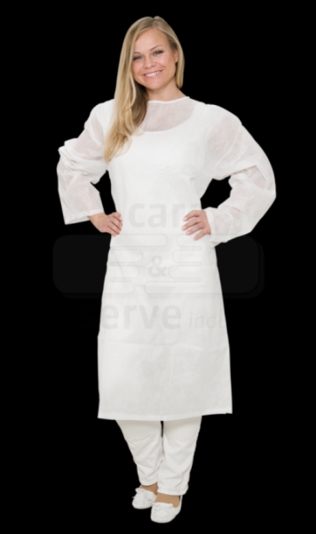 care&serve-Einwegschutz, Einweg-Vlies Patientenhemd, Bänder im Nacken, 45 g/m², Polybeutel, 150 x 120 cm, VE = 50 Stück, weiß