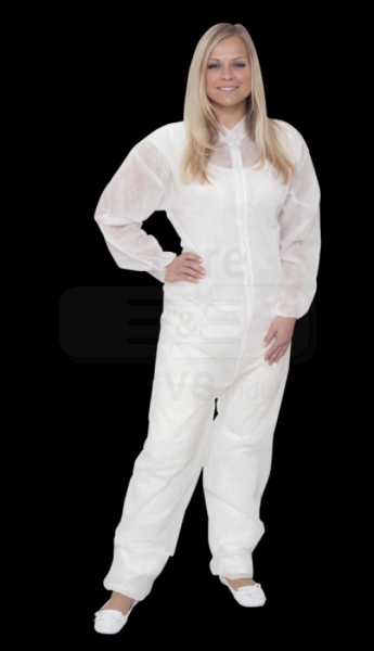 care&serve-Einwegschutz, Vlies-Einweg-Overall, Schutzanzug, Einmal-Schutzoverall, mit Kragen, 32 g/m², 158 x 188 cm, VE = 50 Stück, weiß