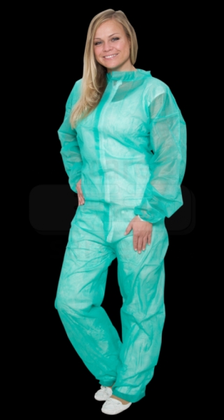 care&serve-Einwegschutz, Vlies-Einweg-Overall, Schutzanzug, Einmal-Schutzoverall, mit Kragen, 32 g/m², 140 x 178 cm, VE = 50 Stück, grün