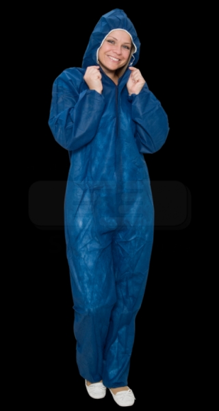care&serve-Einwegschutz, Vlies-Einweg-Overall, Schutzanzug, Einmal-Schutzoverall, mit Kapuze, extra stark, Polybeutel, 45 g/m², 140 x 178 cm, VE = 50 Stück, dunkelblau