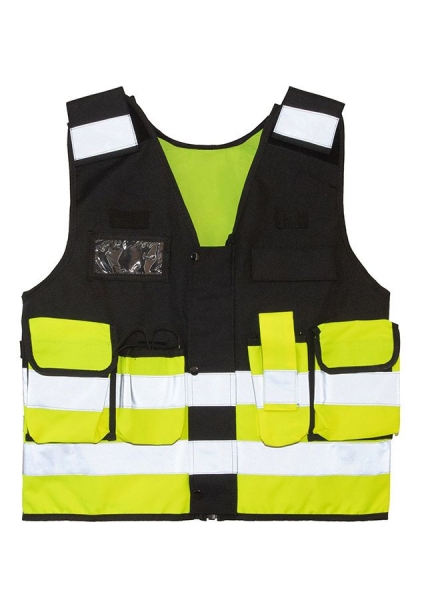 Korntex® Tactical Warnweste Stammheim - Elastischer Bund und 360° Sichtbarkeit - Schwarz/ Signal Gelb
