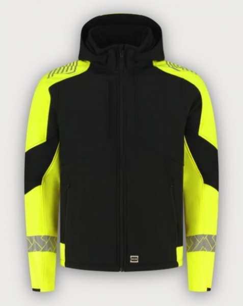 Tricorp Warnschutz Softshelljacke Kapuze Reflective Redefined, Black-Fluor Yellow