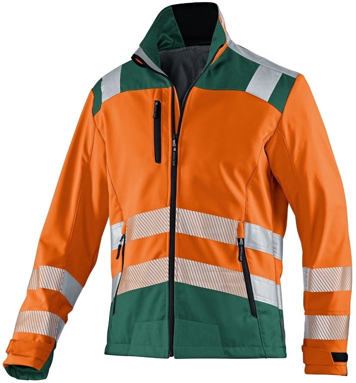 KÜBLER-Warnschutz, Softshell-Warn-Jacke, REFLECTIQ, warnorange / moosgrün