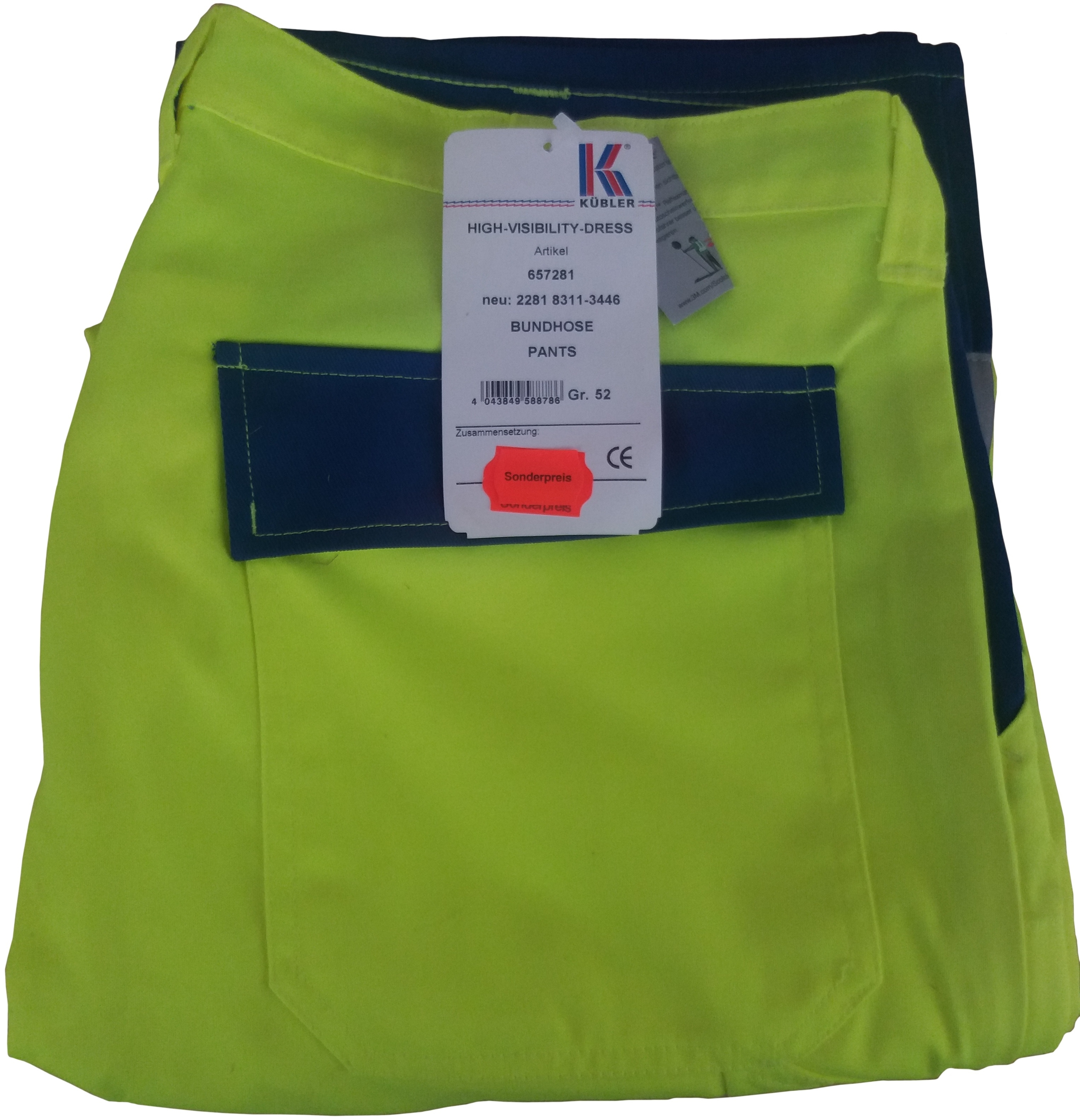 Gr.52 KÜBLER High Visibility Gr. Warnschutzhose Warnschutzkleidung Warnkleidung  Kleidung warngelb kornblau