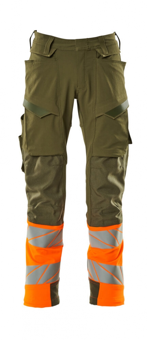 MASCOT-Warnschutz, Warnschutz-Bundhose, ULTIMATE STRETCH, moosgrün/warnorange