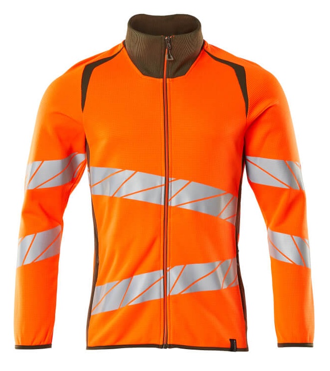 MASCOT-Warnschutz, Warn-Sweatshirt mit Reißverschluss, ACCELERATE SAFE, warnorange/moosgrün