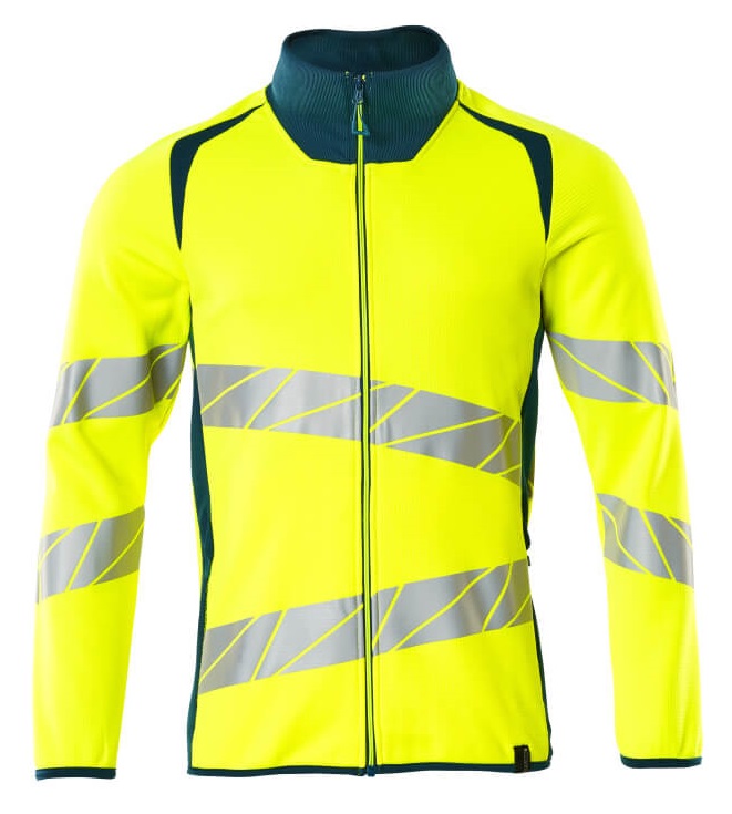 MASCOT-Warnschutz, Warn-Sweatshirt mit Reißverschluss, ACCELERATE SAFE, warngelb/dunkelpetroleum