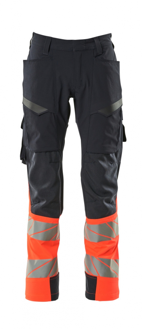 MASCOT-Warnschutz, Warnschutz-Bundhose, ULTIMATE STRETCH, schwarzblau/warnrot
