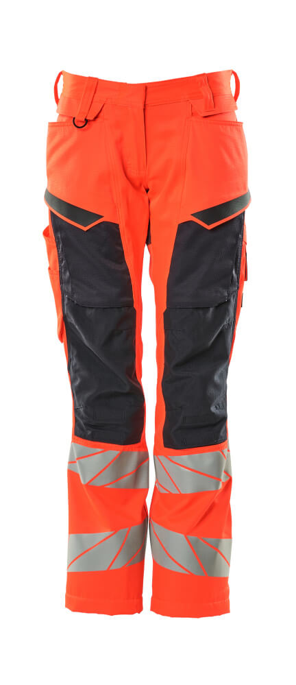 MASCOT-Damen-Warnschutz-Bundhose mit Knietaschen, DIAMOND, 82 cm, warnrot/schwarzblau