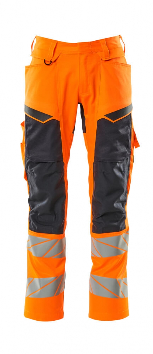 MASCOT-Warnschutz, Warnschutz-Bundhose mit Knietaschen, Accel. Safe, warnorange/schwarzblau