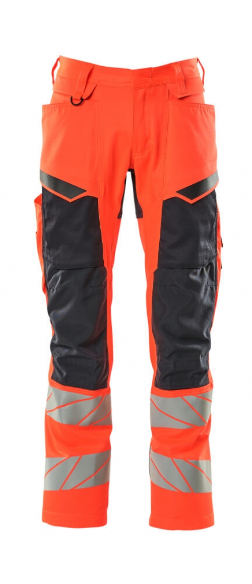 MASCOT-Warnschutz, Warnschutz-Bundhose mit Knietaschen, Accel. Safe, warnrot/schwarzblau