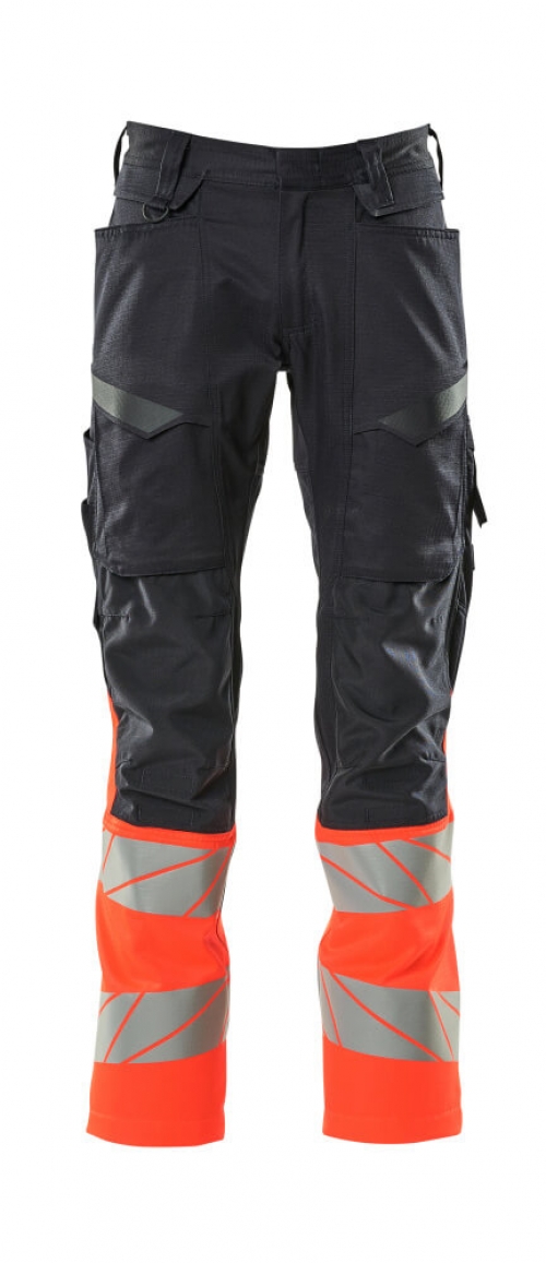 MASCOT-Warnschutz-Bundhose mit Knietaschen, ACCEL SAFE, schwarzblau/warnrot