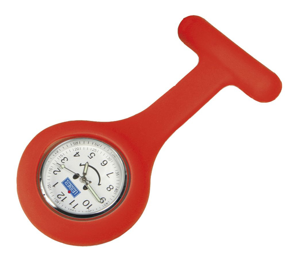 LEIBER-Ansteckuhr, großes Display mit Smiley, rot