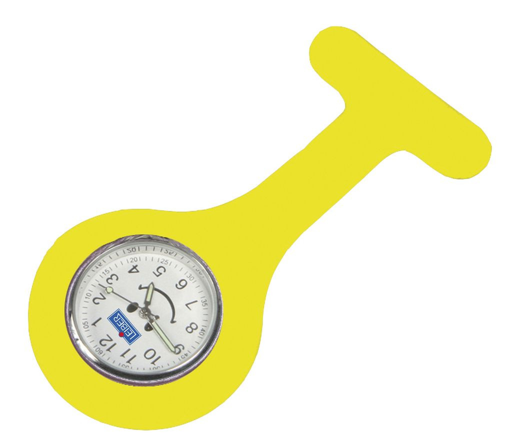 LEIBER-Ansteckuhr, großes Display mit Smiley, gelb