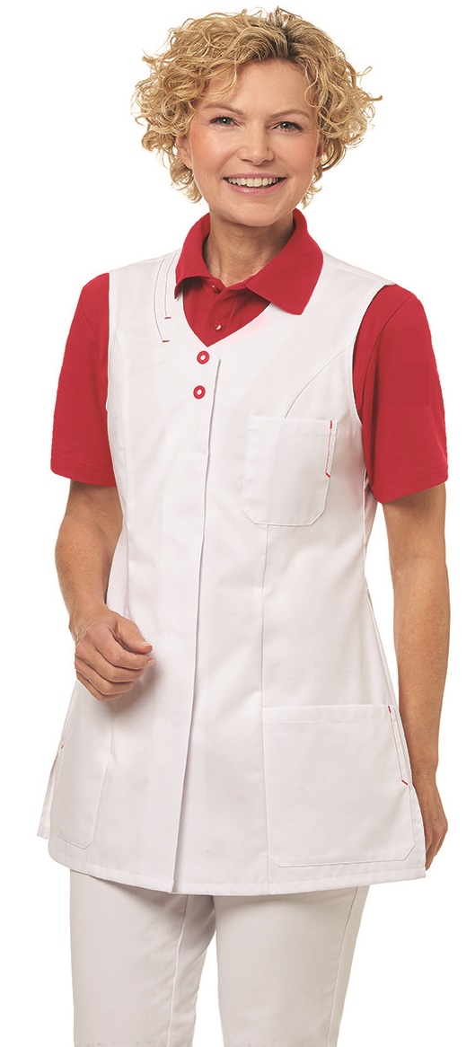LEIBER-Jobwear, Hosenkasack, Arbeits-Berufs-Kasack, ohne Arm, 190 g/m², weiß/rot