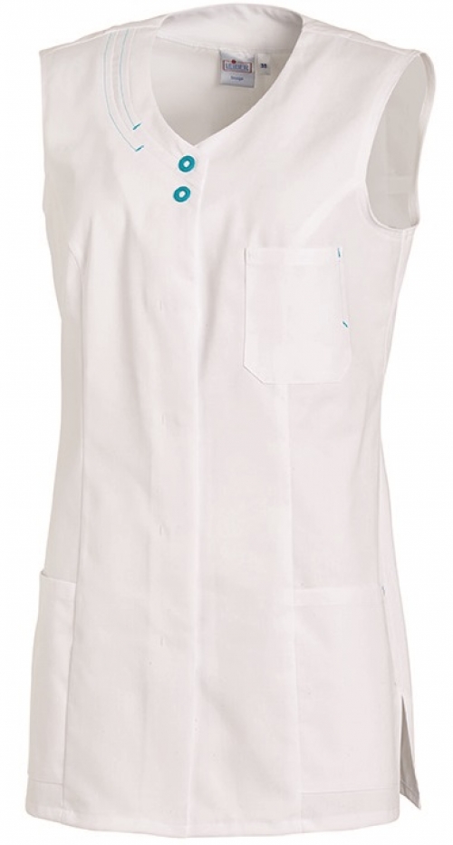 LEIBER-Jobwear, Hosenkasack, Arbeits-Berufs-Kasack, ohne Arm, 190 g/m², weiß/türkis