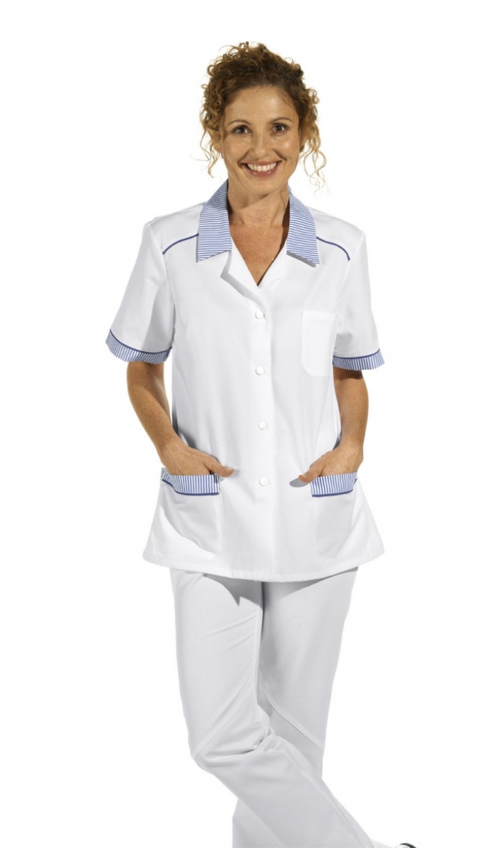 LEIBER Damenkasack Arbeitskasack Berufskasack Schlupfjacke Hosenkasack für Pflege und Medizin 1 2 Arm weiß lila