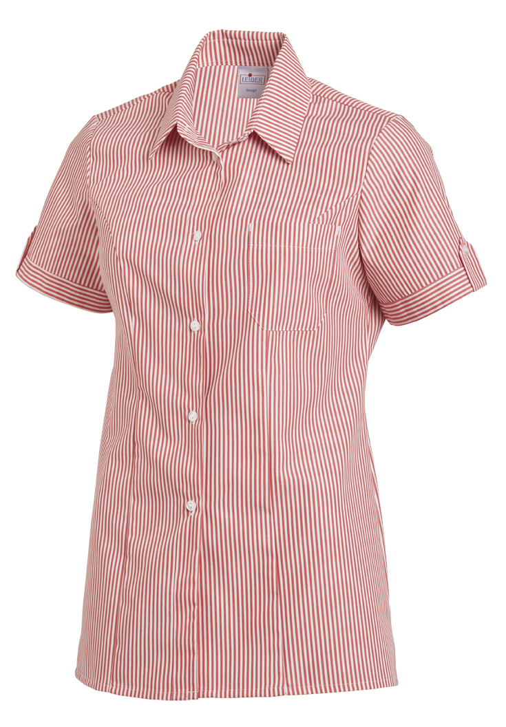 LEIBER-Jobwear, Damenbluse, Arbeits-Bluse, 1/2 Arm, weiß/rot