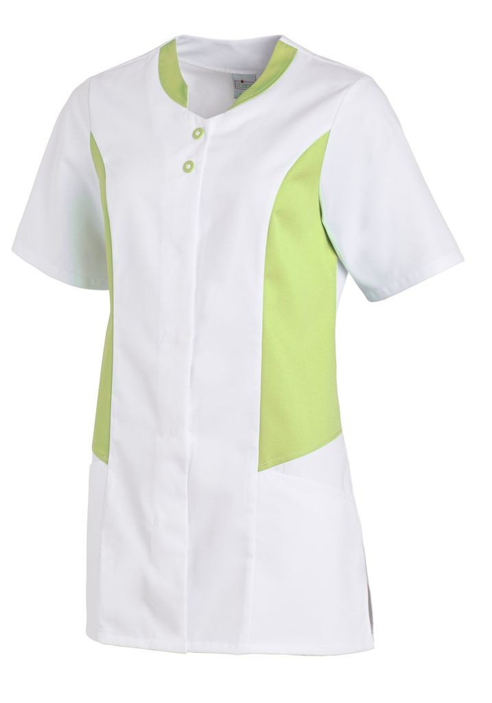 LEIBER-Jobwear, Hosenkasack, Arbeits-Berufs-Kasack, 1/2 Arm, mit Druckknopfleiste, 190 g/m², weiß/hellgrün