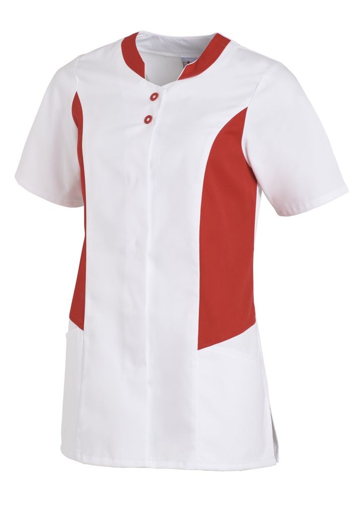 LEIBER-Jobwear, Hosenkasack, Arbeits-Berufs-Kasack, 1/2 Arm, mit Druckknopfleiste, 190 g/m², weiß/rot