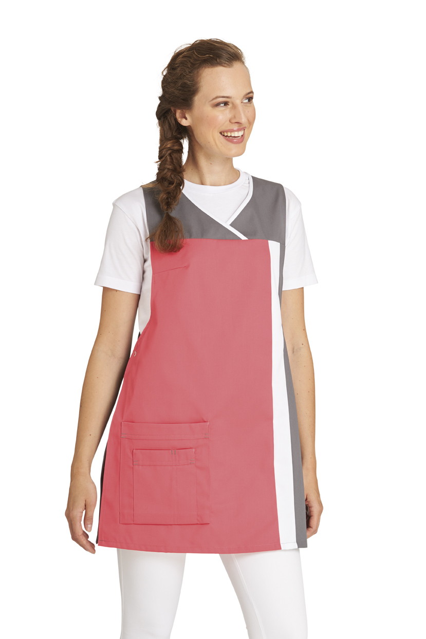 LEIBER-Jobwear, Überwurfschürze, Arbeits-Berufs-Schürze, dunkelrosa/grau