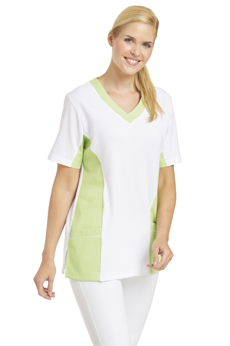 LEIBER-Jobwear, Damen-Piqué-Schlupfjacke, Arbeits-Berufs-Jacke, 1/2 Arm, weiss/hellgrün