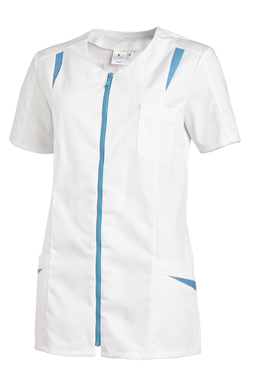 LEIBER-Jobwear, Hosenkasack, Arbeits-Berufs-Kasack, 1/2 Arm weiß/türkis