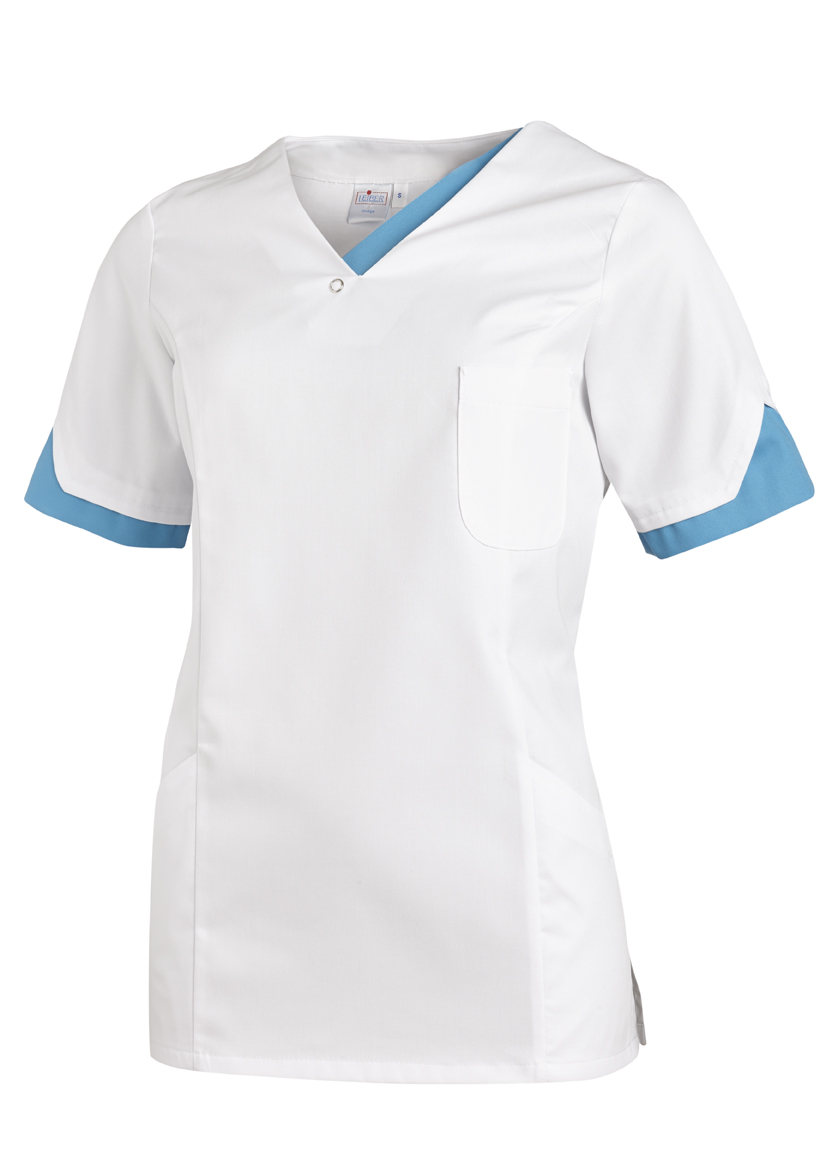 LEIBER-Jobwear, Damen-Schlupfjacke, Arbeits-Berufs-Jacke, 1/2 Arm weiss/türkis
