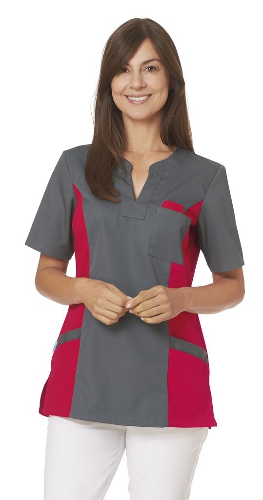LEIBER-Jobwear, Damen-Schlupfjacke, Arbeits-Berufs-Jacke, 1/2 Arm, 210 g/m², grau/rot