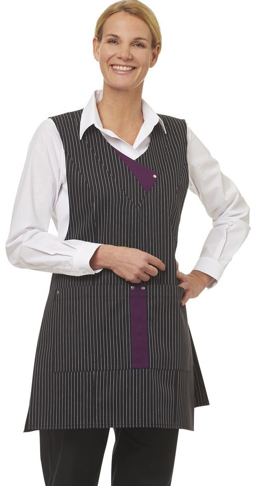 LEIBER-Jobwear, Überwurfschürze, Arbeits-Berufs-Schürze, Ghasuble, ca. 200g/m², schwarz-weiß/Pflaume