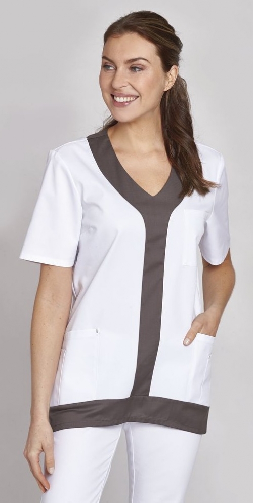LEIBER-Jobwear, Damen-Schlupfkasack, weiß/mittelbraun