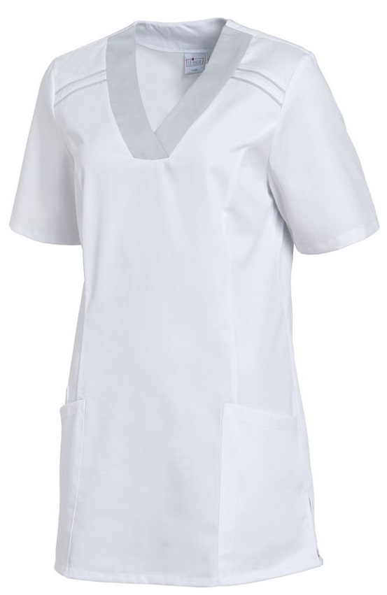 LEIBER-Jobwear, Damen-Schlupf-Kasack, kurzarm, weiß/silbergrau