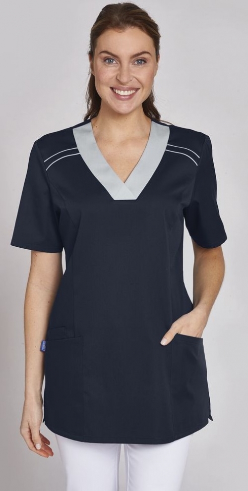LEIBER-Jobwear, Damen-Schlupf-Kasack, kurzarm, marine/silbergrau