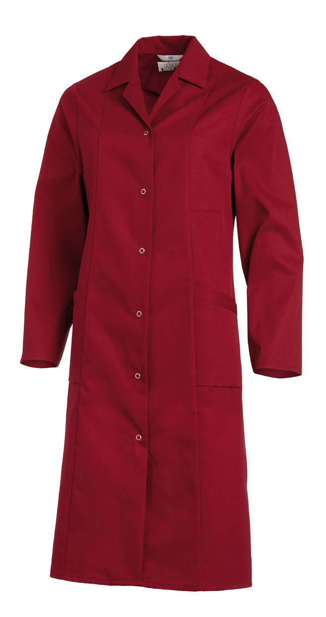 LEIBER-Jobwear, Damen-Arbeits-Mantel, Berufsmantel, Kittel, 1/1 lang, 1/1 Arm, bordeaux