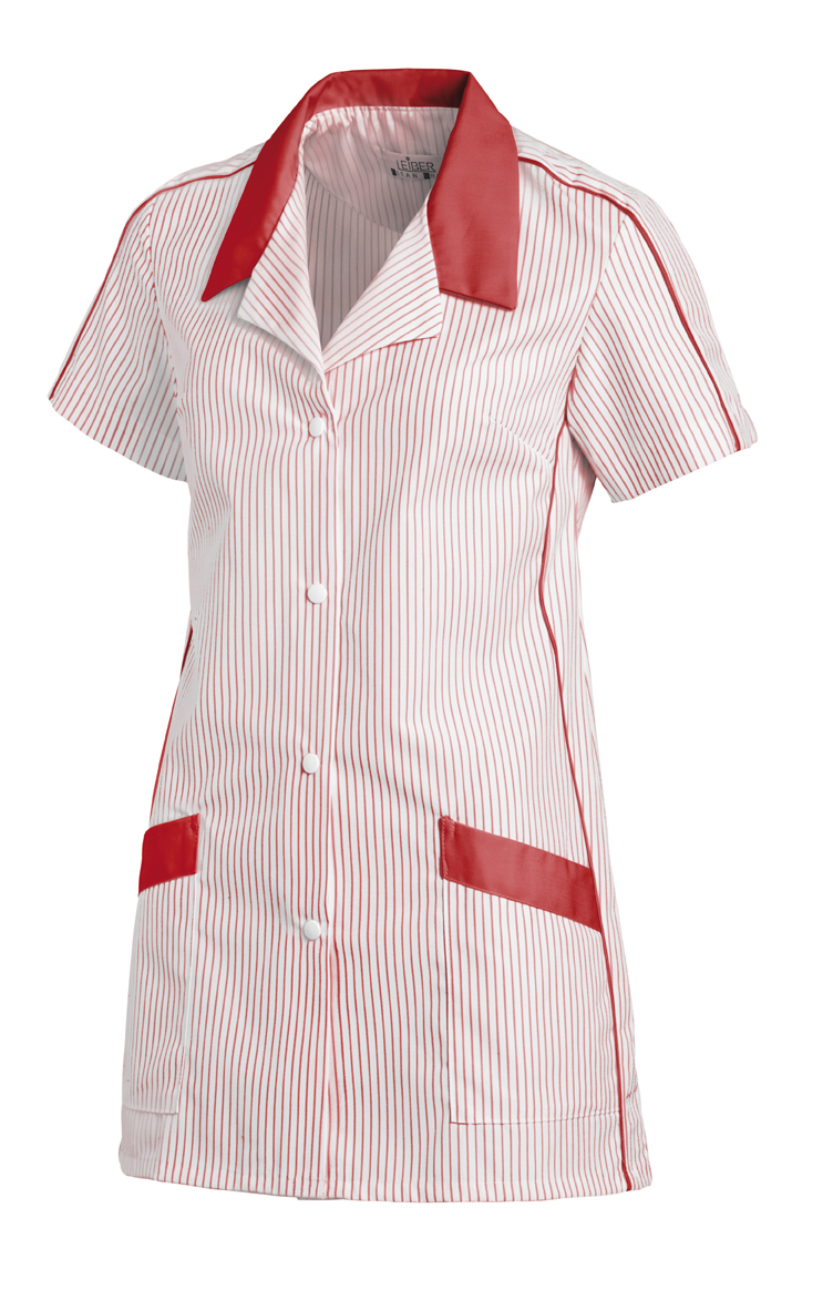 LEIBER-Jobwear, Hosenkasack, Arbeits-Berufs-Kasack, 1/2 Arm, Webstreifen, weiß/rot