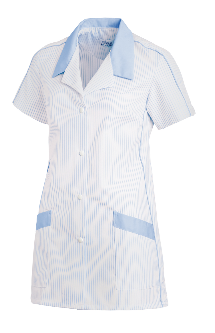 LEIBER-Jobwear, Hosenkasack, Arbeits-Berufs-Kasack, 1/2 Arm, Webstreifen, weiß/hellblau
