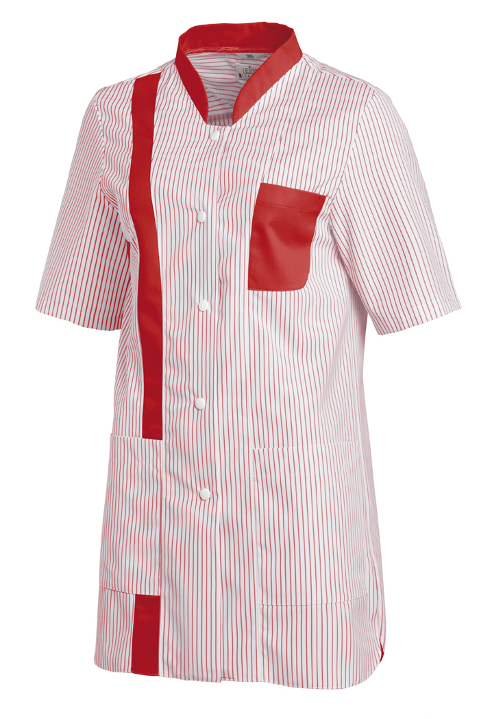 LEIBER-Jobwear, Hosenkasack, Arbeits-Berufs-Kasack, 1/2 Arm, Webstreifen, weiß/rot