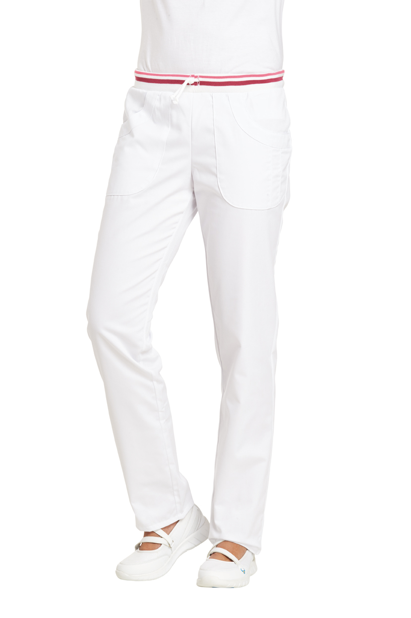 LEIBER-Jobwear, Damen-Arbeits-Berufs-Hose, Bundhose, weiß/ beere
